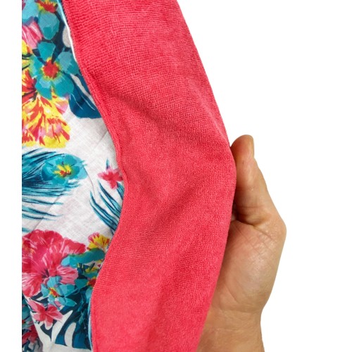 KIKOY Tropical Pink doppeltes Strandtuch aus BAUMWOLLE und FROTTEE mit KEEP BACKPACK