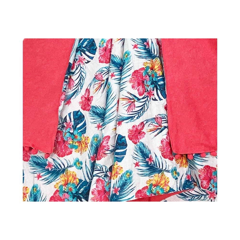 KIKOY Tropical Pink doppeltes Strandtuch aus BAUMWOLLE und FROTTEE mit KEEP BACKPACK