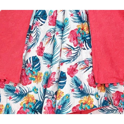 TELO mare doppio KIKOY Tropicale Rosa in COTONE e in SPUGNA con ZAINO KEEP