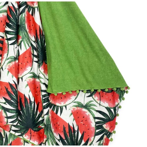 DOUBLE SERVIETTE DE PLAGE KIKOY Pastèque Verte en COTON et ÉPONGE avec KEEP BACKPACK
