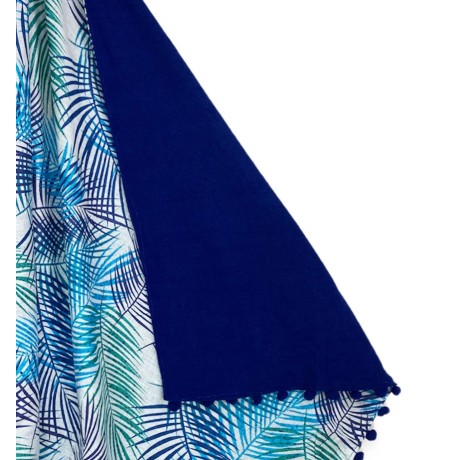 beach towel printed with leaves on blue 2