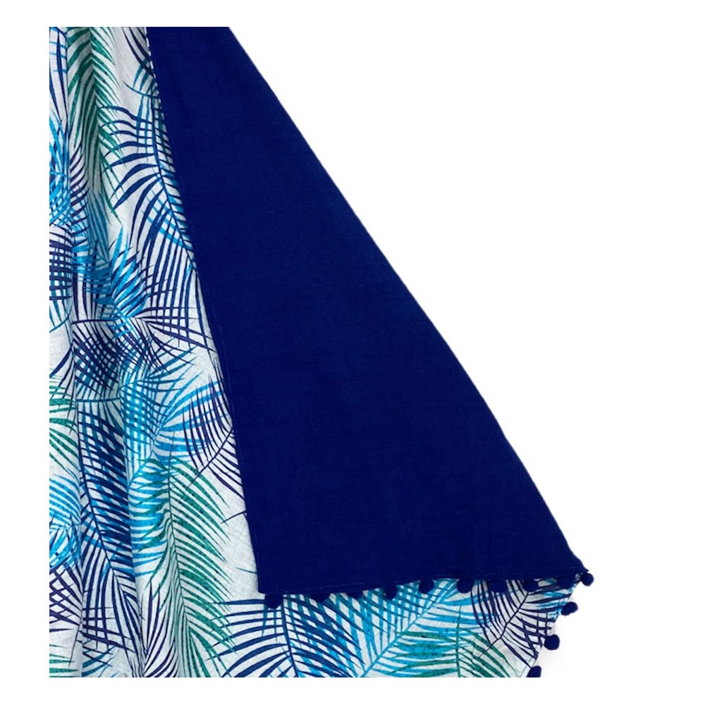 DOUBLE SERVIETTE DE PLAGE KIKOY Feuilles bleues en COTON et ÉPONGE avec KEEP BACKPACK