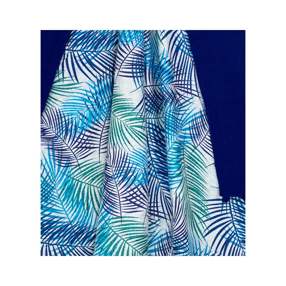 DOUBLE SERVIETTE DE PLAGE KIKOY Feuilles bleues en COTON et ÉPONGE avec KEEP BACKPACK