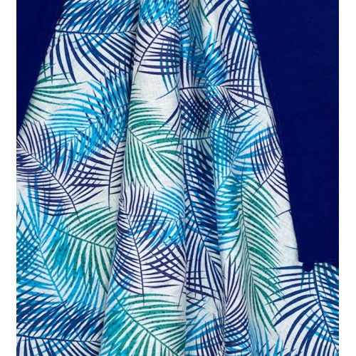 DOUBLE SERVIETTE DE PLAGE KIKOY Feuilles bleues en COTON et ÉPONGE avec KEEP BACKPACK