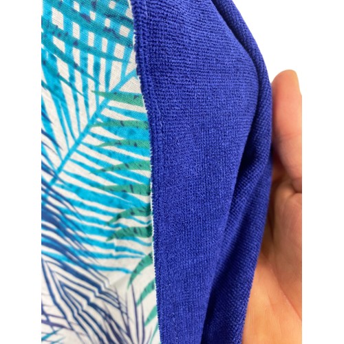 DOUBLE SERVIETTE DE PLAGE KIKOY Feuilles bleues en COTON et ÉPONGE avec KEEP BACKPACK