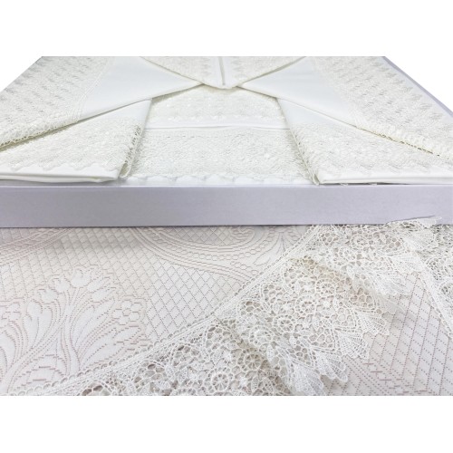 BAÚL SUSY acabado con Encaje Macramé Sábana DOBLE y COLCHA idea NOVIA