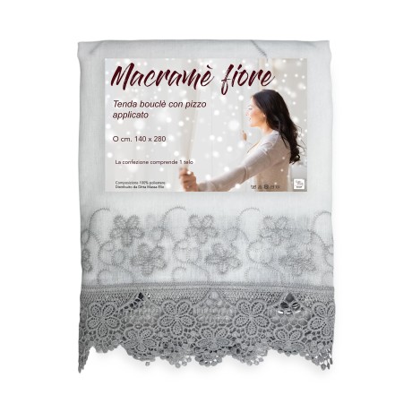 Cortina de carpa ENCAJE DE FLORES DE MACRAMÉ GRIS CM.140X280