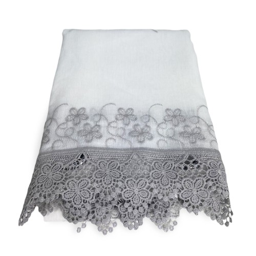 TENDA tendone PIZZO MACRAMÈ FIORE grigio CM.140X280 confezionata