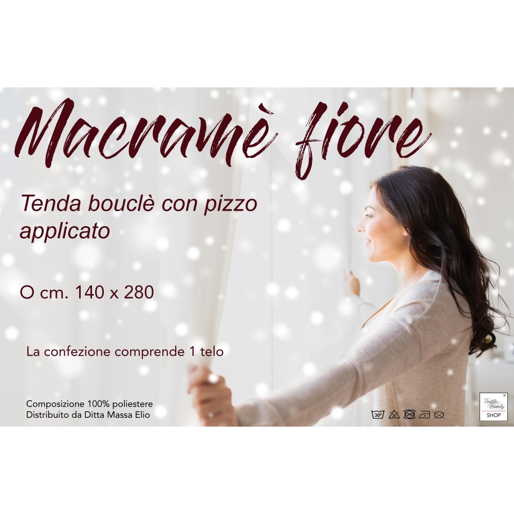 TENDA tendone PIZZO MACRAMÈ FIORE grigio CM.140X280 confezionata