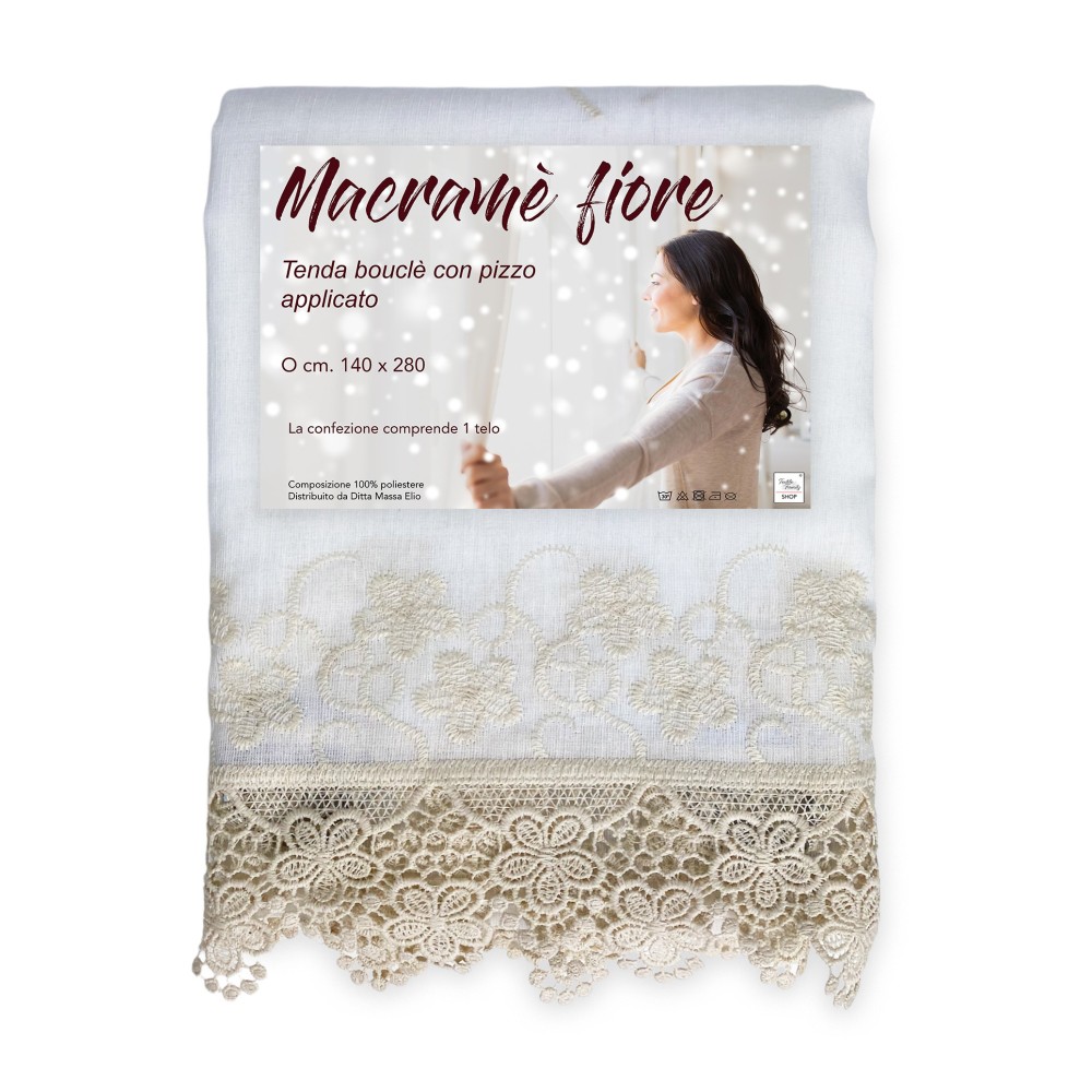 MARKZELT VORHANG MAKRAMEE BLUME SPITZE beige CM.140X280