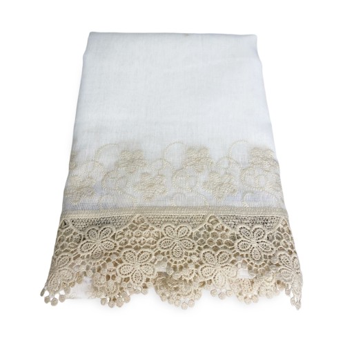 MARKZELT VORHANG MAKRAMEE BLUME SPITZE beige CM.140X280