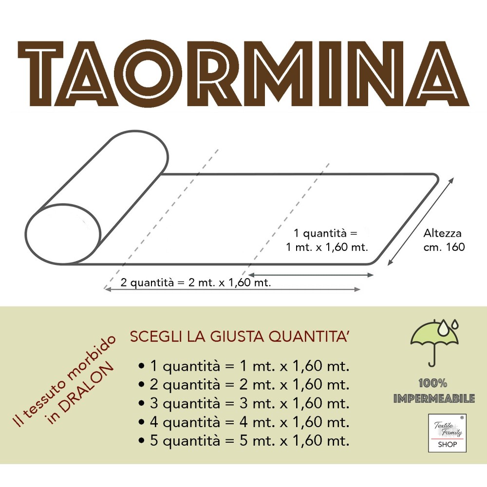 TELA DE SOMBRILLA TAORMINA en DRALON para balcón de JARDÍN exterior A METRO impermeable y repelente al agua altura cm. 160