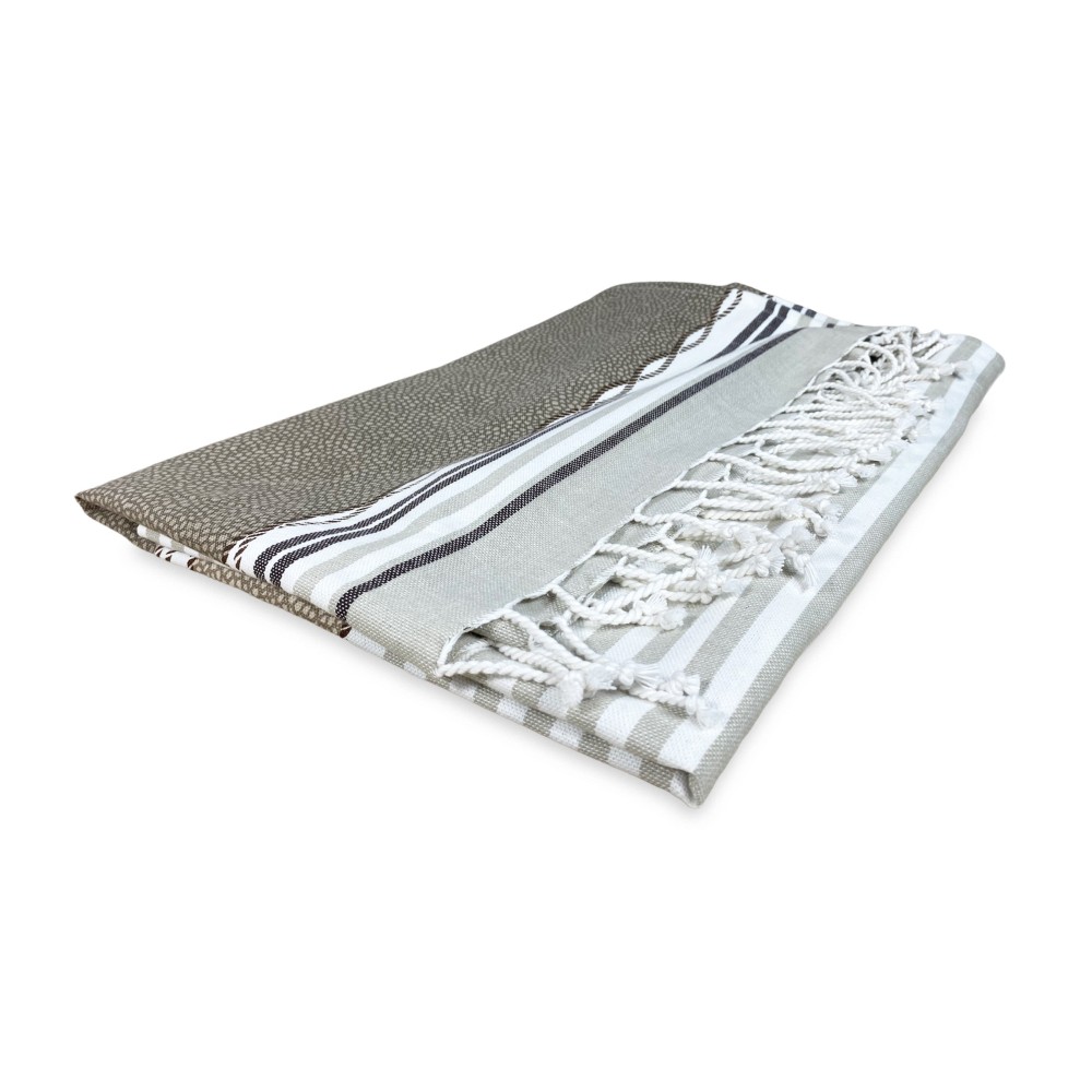 TOALLA DE PLAYA fouta BOY BEIGE talla GRANDE con Mochila de playa KEEP CALM CM.100X200