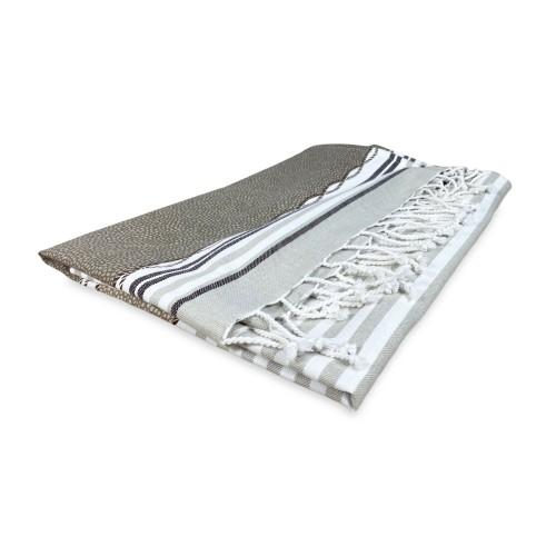 TOALLA DE PLAYA fouta BOY BEIGE talla GRANDE con Mochila de playa KEEP CALM CM.100X200