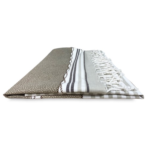 TOALLA DE PLAYA fouta BOY BEIGE talla GRANDE con Mochila de playa KEEP CALM CM.100X200