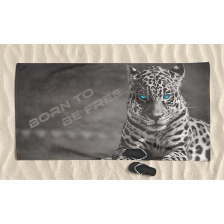 SERVIETTE DE PLAGE en éponge Léopard né pour ÊTRE LIBRE mesure un grand cm. 90 x 170 2