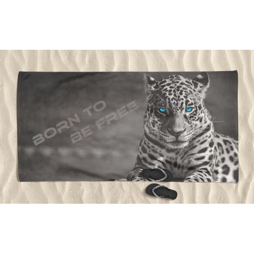 SERVIETTE DE PLAGE en éponge Léopard né pour ÊTRE LIBRE mesure un grand cm. 90 x 170
