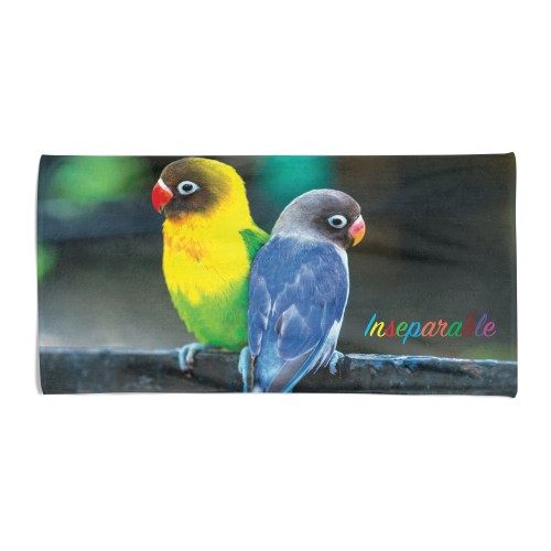 beach towel printed with inseparable birds