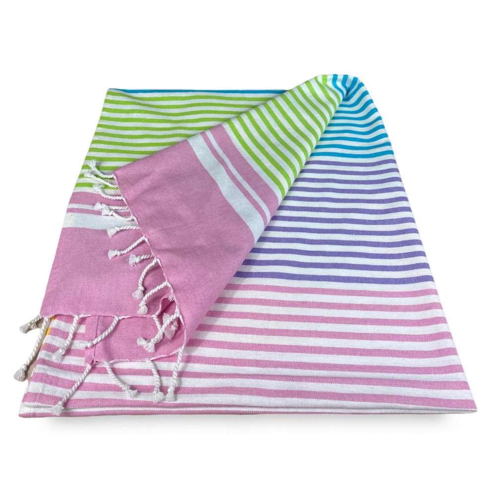 BEACH TOWEL fouta COLORED STRIPES size LARGE with Beach backpack KEEP CALM CM.100X200