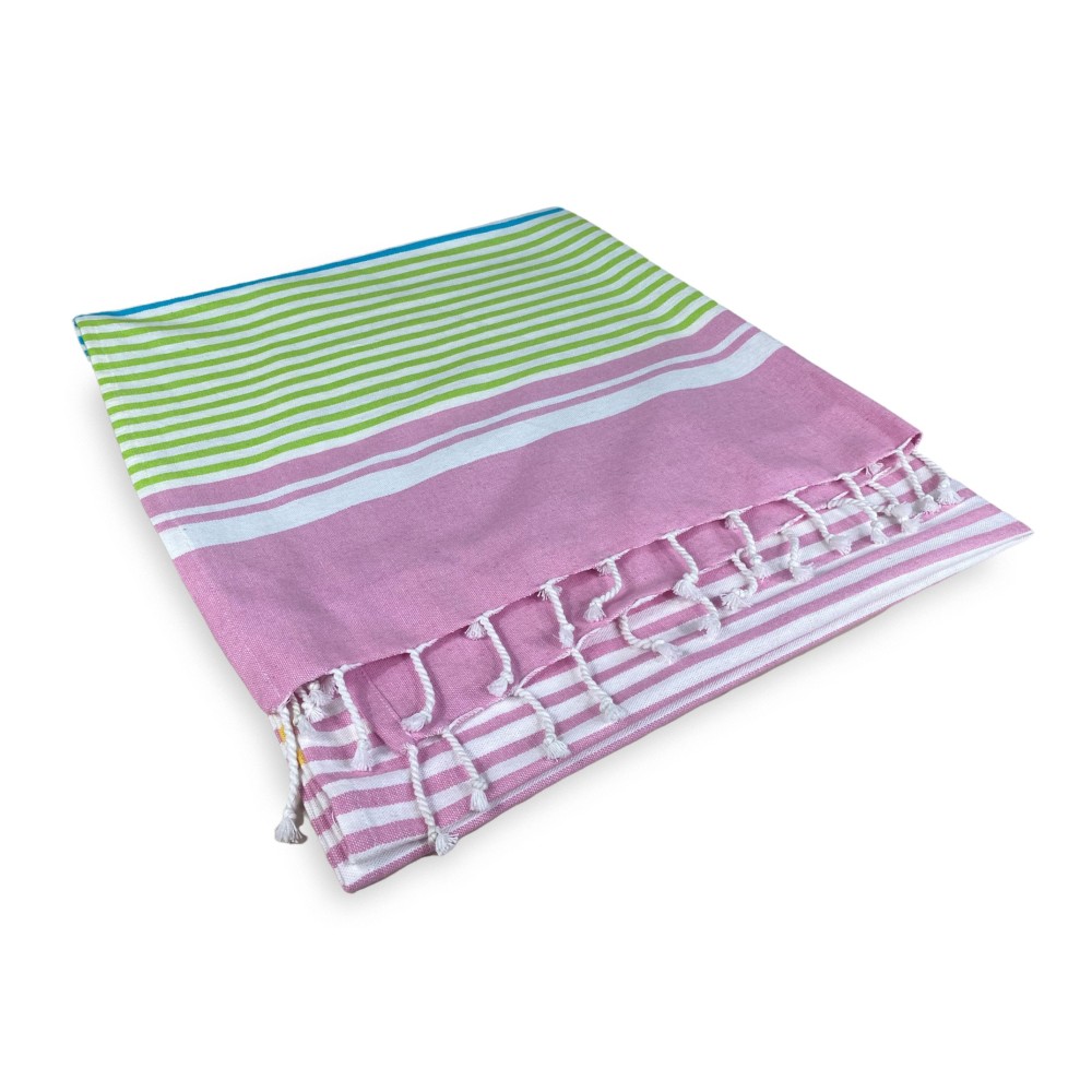 TELO MARE fouta RIGHE COLORATE misura GRANDE con zaino Spiaggia KEEP CALM CM.100X200