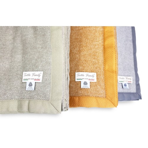 MANTA LIGERA PRIMAVERA NANTES VERANO EN FINA LANA MERINO doble 2 CUADRADOS beige