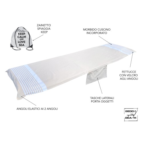 Telo mare fouta da lettino in puro cotone con angoli elastici