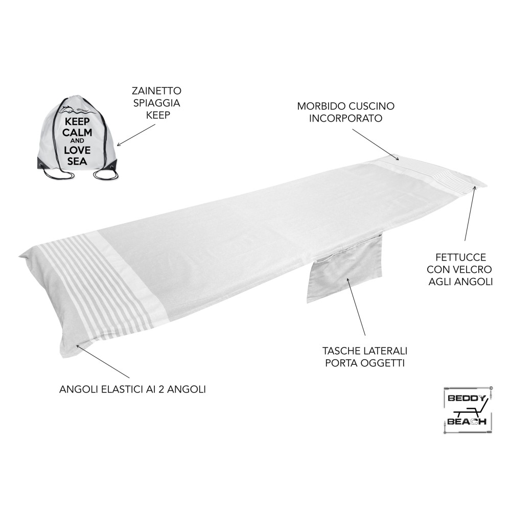 Serviette de plage en pur coton transat avec coins élastiques