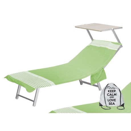 BEACH TOWEL SUN LOUNGER IN GREEN STRIPED COTTON