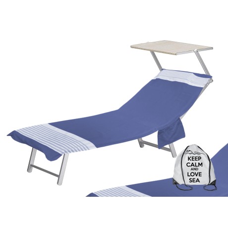 Blue cotton sunbed beach towel with corners