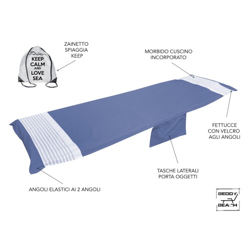 Fouta Strandtuch von der Sonnenliege aus reiner Baumwolle mit elastischen Ecken