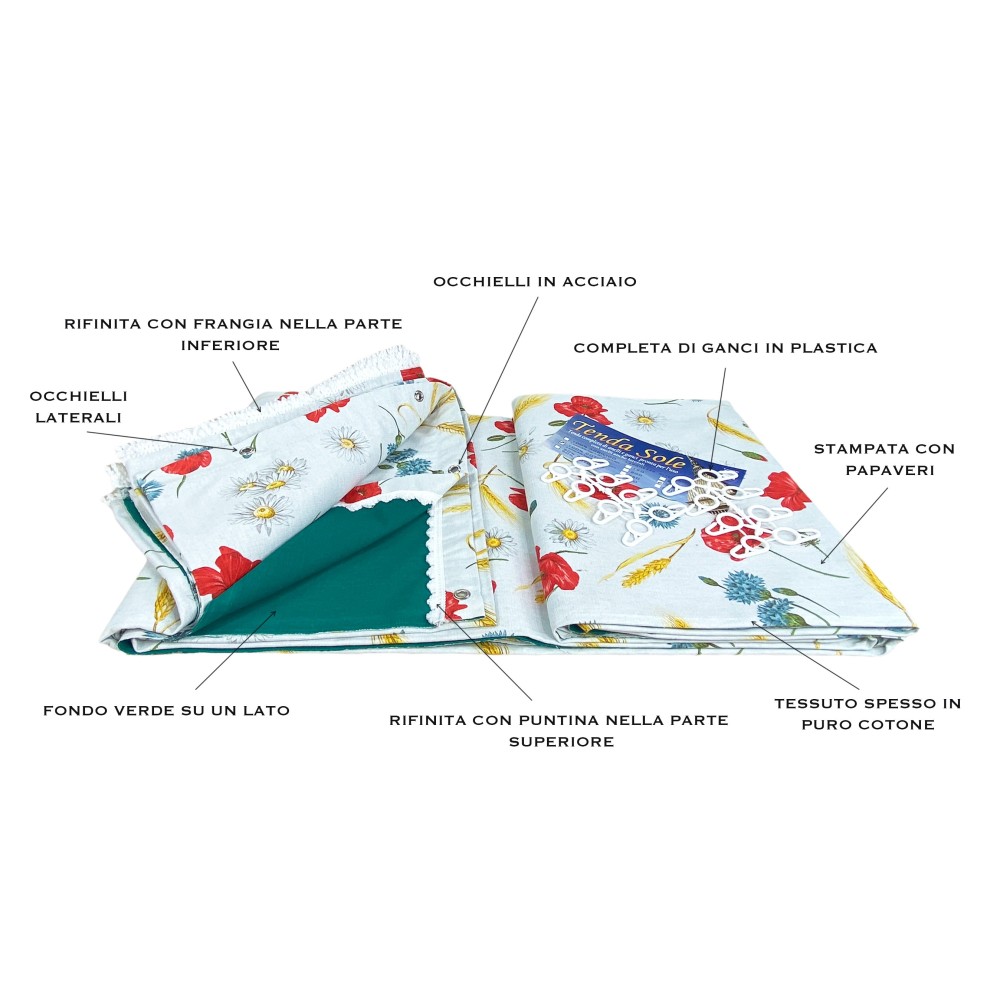 TENDA SOLE da esterno GIARDINO stampata PAPAVERI confezionata