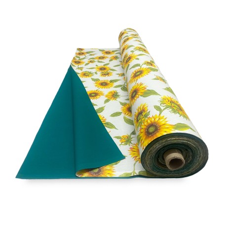 TISSU D’AUVENT IMPRIMÉ avec TOURNESOLS et GREEN UNITED d’un côté du balcon extérieur du JARDIN UN MÈTRE de hauteur cm. 300