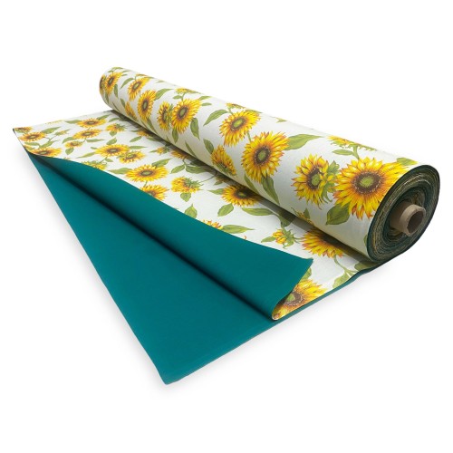 TOLDO SOLAR ESTAMPADO TELA con GIRASOLES y VERDE UNIDOS por un lado desde el balcón exterior del JARDÍN HASTA el metro de altura