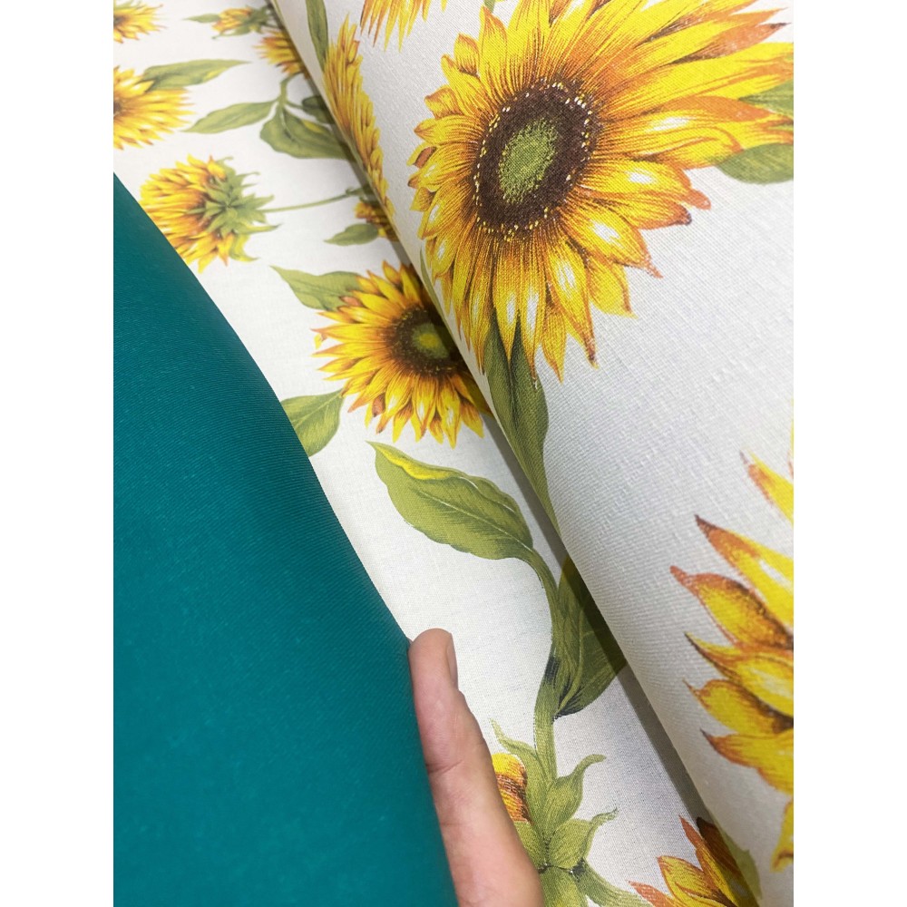 TESSUTO tenda SOLE STAMPATO con GIRASOLI e VERDE UNITO da un Lato da esterno GIARDINO balcone A METRO altezza cm. 300