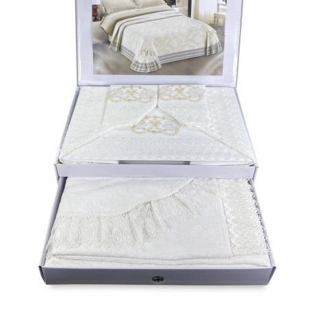 Idea de novia Set de sábanas y colcha con encaje de macramé