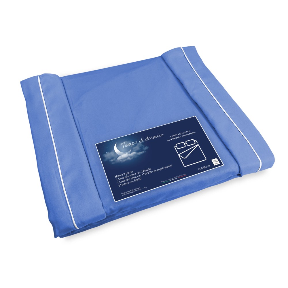 FEUILLE COMPLÈTE en microfibre souple SOLID COLOR AVIO Double 2 CARRÉS pas de repassage