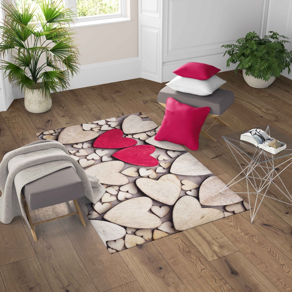TAPPETO FANTASY HD moderno camera e salotto CUORI MODERNI rosso