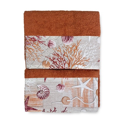 SET asciugamani con bordo CORALLI ROSSO in puro cotone Made in Italy