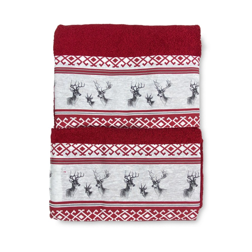 SET asciugamani con bordo tirolese CERVINO ROSSO in puro cotone Made in Italy