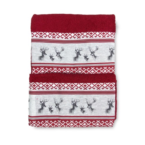 SET serviettes avec bord tyrolien CERVINO ROSSO en pur coton Made in Italy