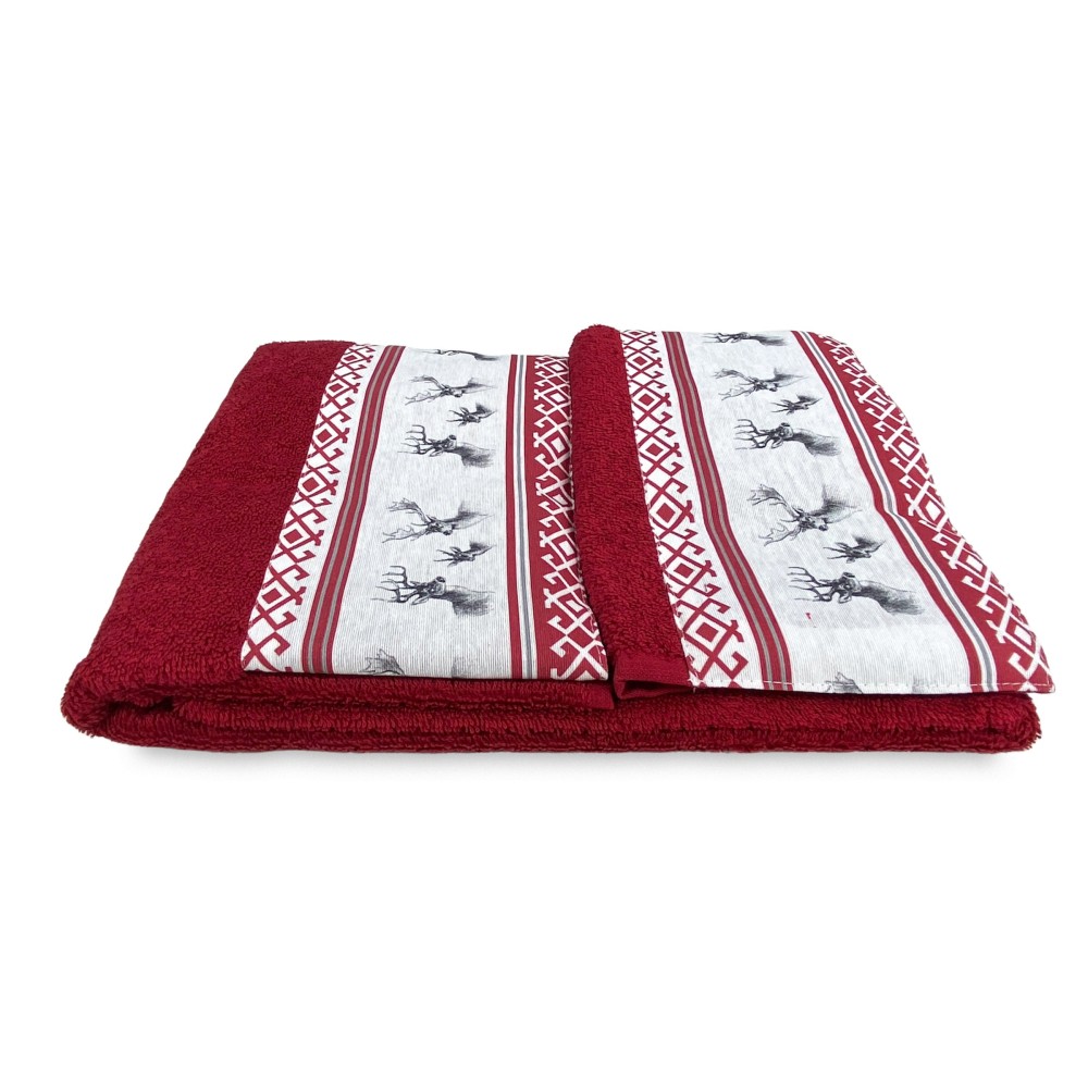 SET toallas con borde tirolés CERVINO ROSSO en puro algodón Made in Italy