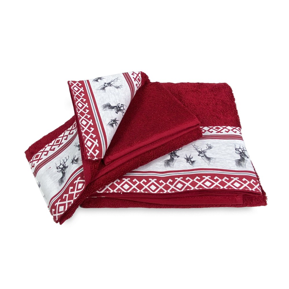 SET serviettes avec bord tyrolien CERVINO ROSSO en pur coton Made in Italy