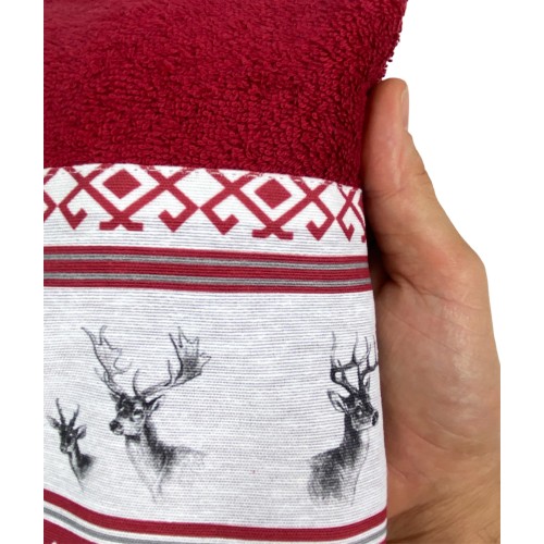 SET asciugamani con bordo tirolese CERVINO ROSSO in puro cotone Made in Italy