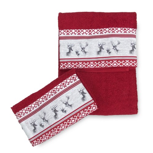 SET serviettes avec bord tyrolien CERVINO ROSSO en pur coton Made in Italy
