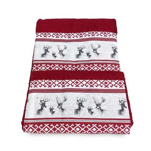 SET serviettes avec bord tyrolien CERVINO ROSSO en pur coton Made in Italy