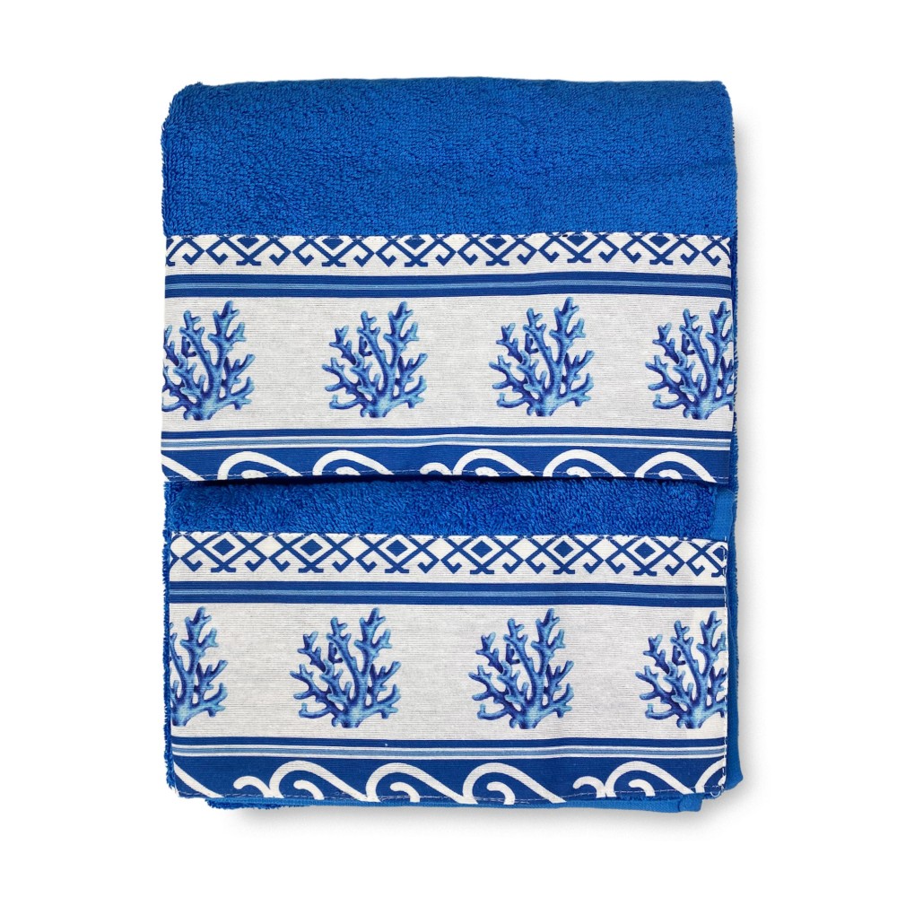 SET serviettes avec bord GRÈCE Mer bleu mer en pur coton Made in Italy