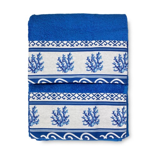 SET asciugamani con bordo GRECIA Mare marino blu in puro cotone Made in Italy