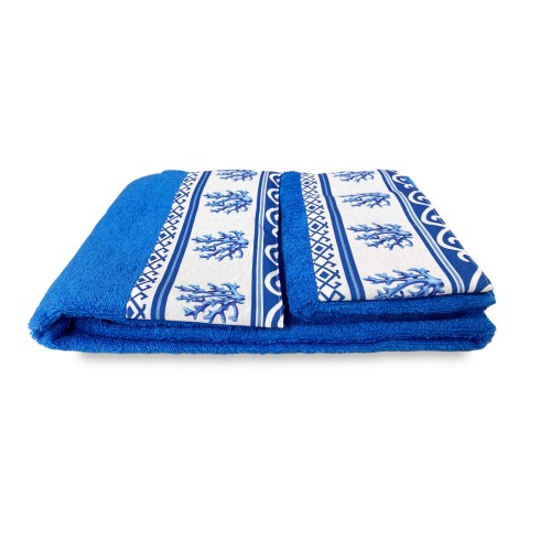 SET Handtücher mit Rand GRECIA Blue Sea aus reiner Baumwolle Made in Italy