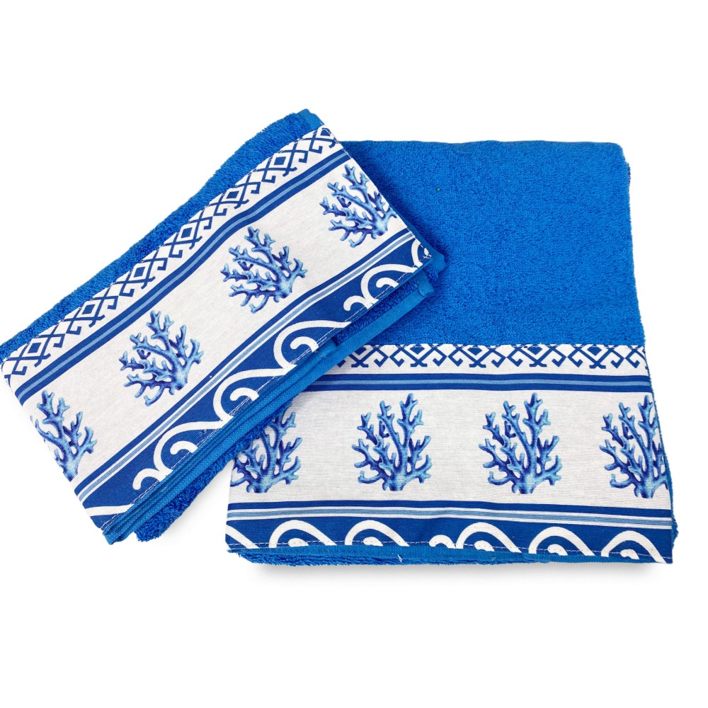 SET toallas con cenefa GRECIA Mar azul en puro algodón Made in Italy