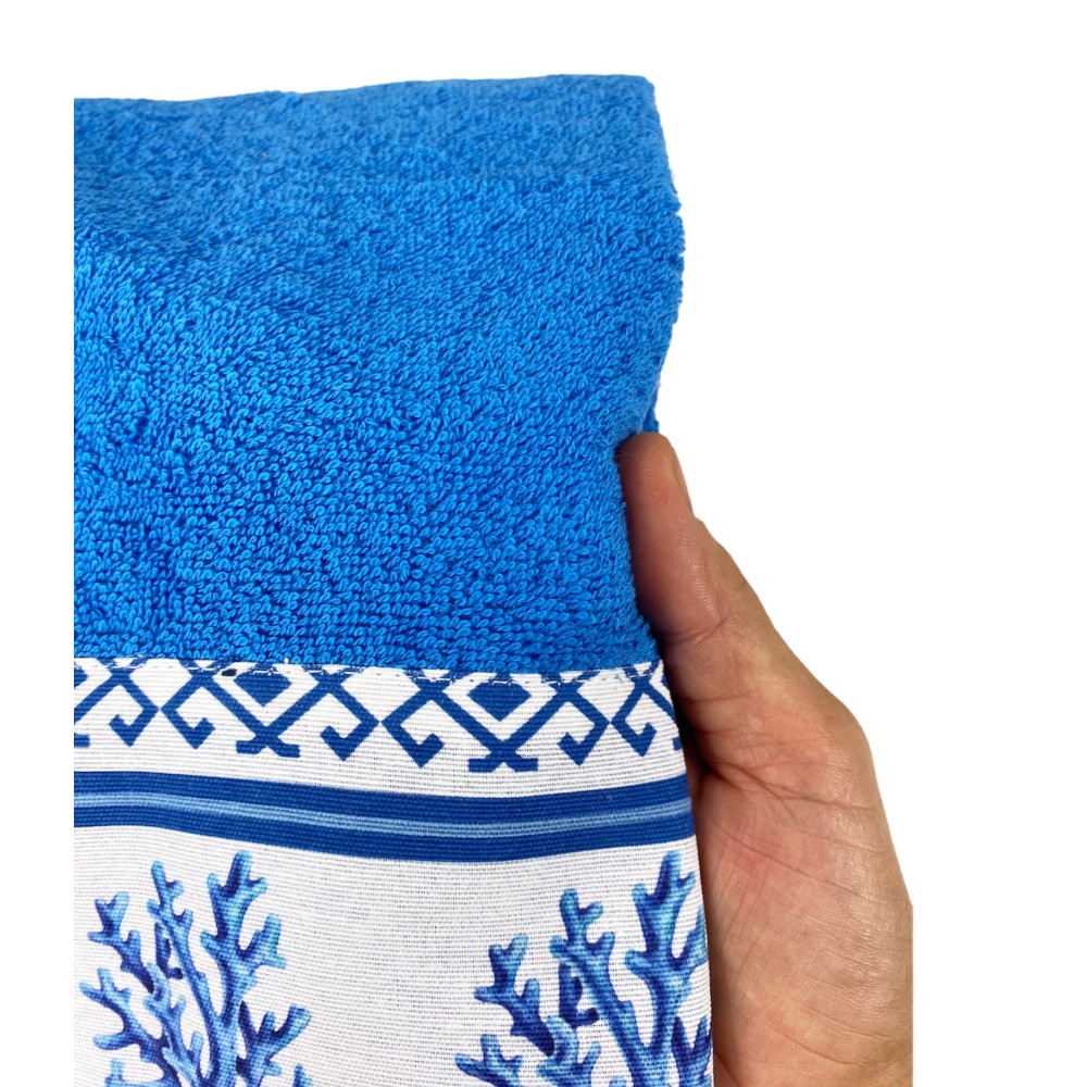 SET asciugamani con bordo GRECIA Mare marino blu in puro cotone Made in Italy